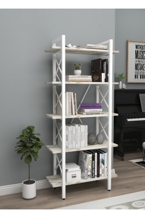 BEYAZ KİTAPLIK 5 Raflı Modern Kitaplık Metal Kitaplık Ev Ofis Rafı Dosya Kitap Rafı