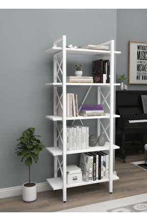 BEYAZ KİTAPLIK 5 Raflı Modern Kitaplık Metal Kitaplık Ev Ofis Rafı Dosya Kitap Rafı
