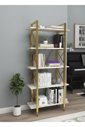 GOLD KİTAPLIK 5 Raflı Modern Kitaplık Metal Kitaplık Ev Ofis Rafı Dosya Kitap Rafı