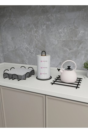 Servis Sunum Seti Havluluk Peçetelik Nihale Paslanmaz Çelik 3 Lü Mutfak Seti